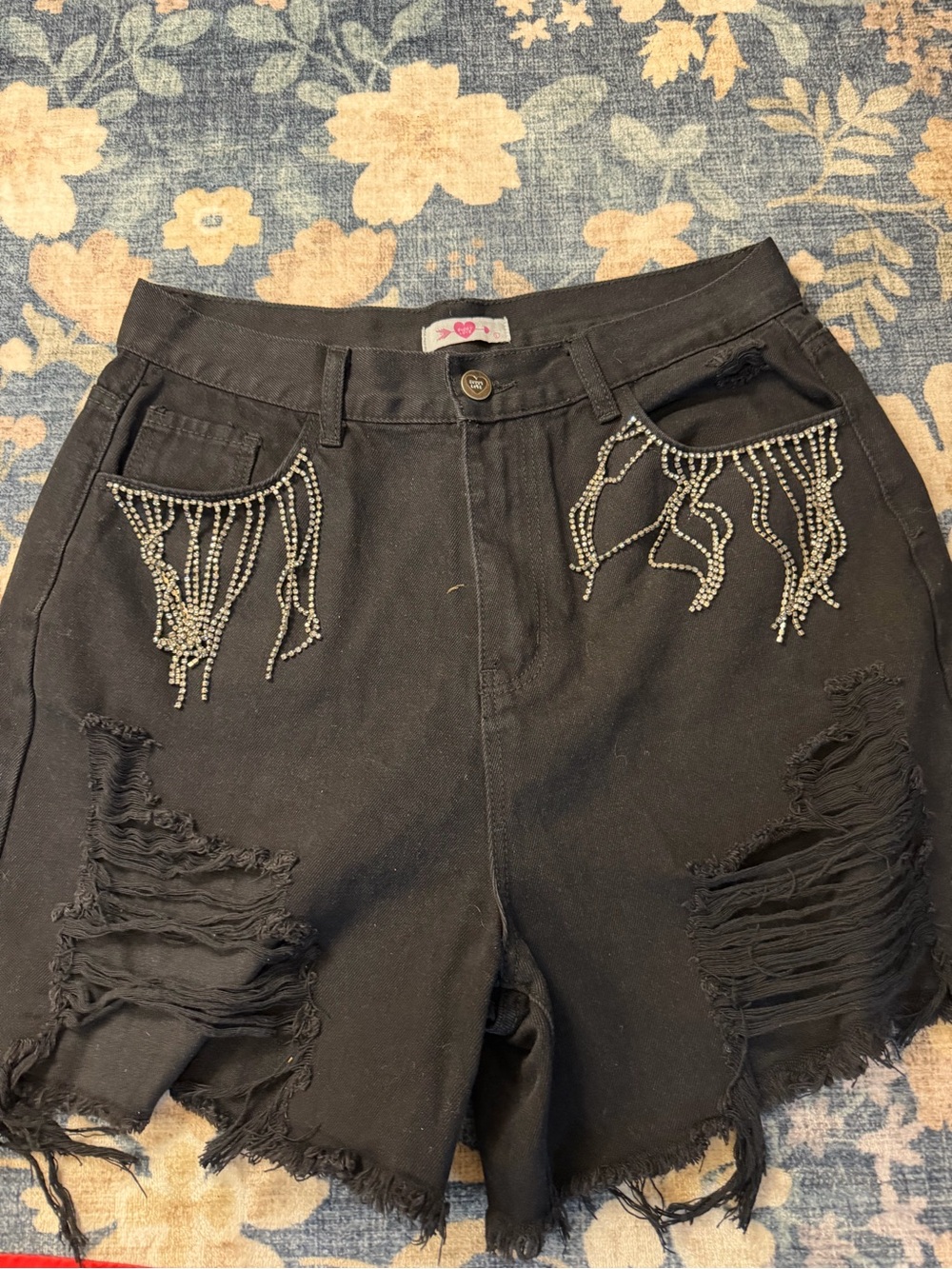 Buddy Love Black Rhinestone Fringe Jean Shorts